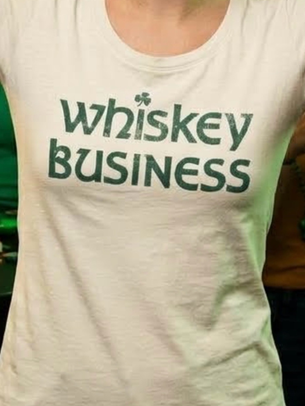 Grayson Threads White Tee with Green 'Whiskey Business' Graphic
